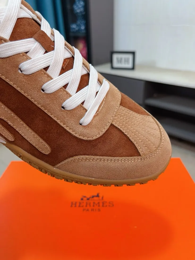 Men's shoes 💰480🌸🌸[HERMES] Hermès sneakers, the upper is made of calfskin and suede, imported materials, full of texture, the lightweight sole is decorated with contrasting patterns, creating a versatile fashion style. Size: 38-44, 45 customized
